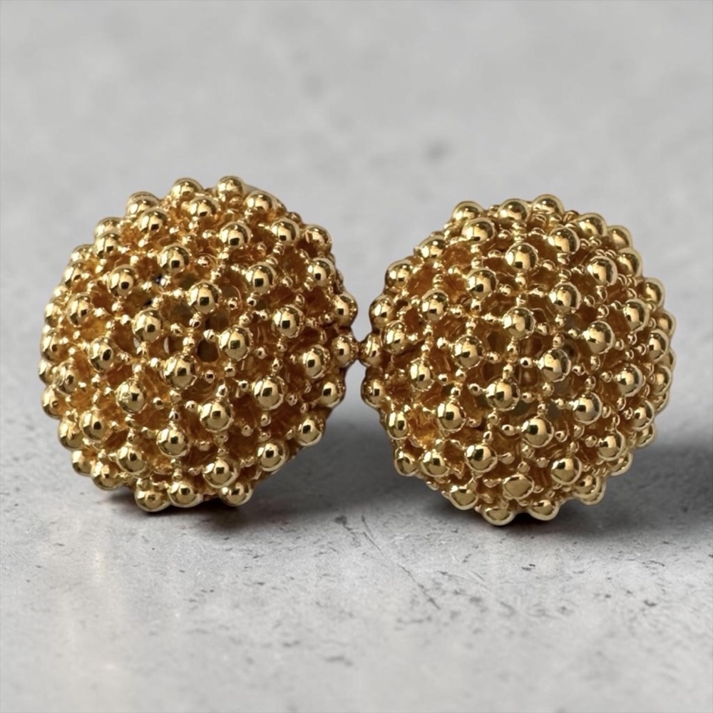 CINER Gold Dome Clip Earrings Beaded Etruscan Vintage Statement Designer - Picture 1 of 8
